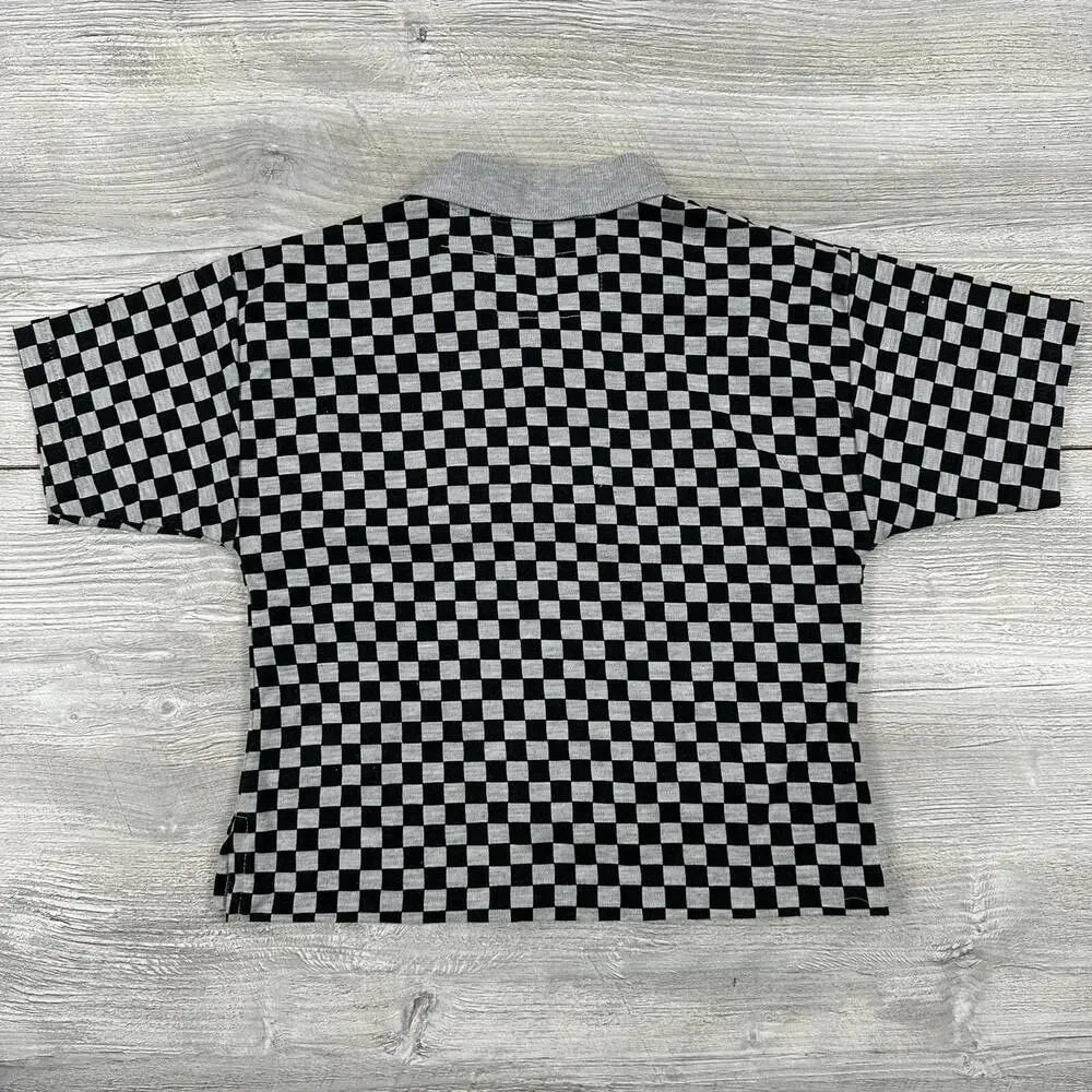 VTG EJ Gitano Polo Shirt Youth 5 Black Gray Checkerboard Moon Drive By Patch - Picture 6 of 6
